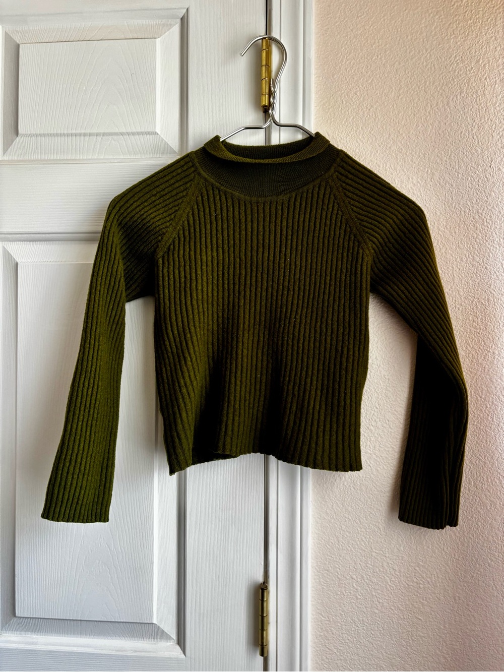 Ribbed Olive Green Knit Pullover Turtleneck Sweater